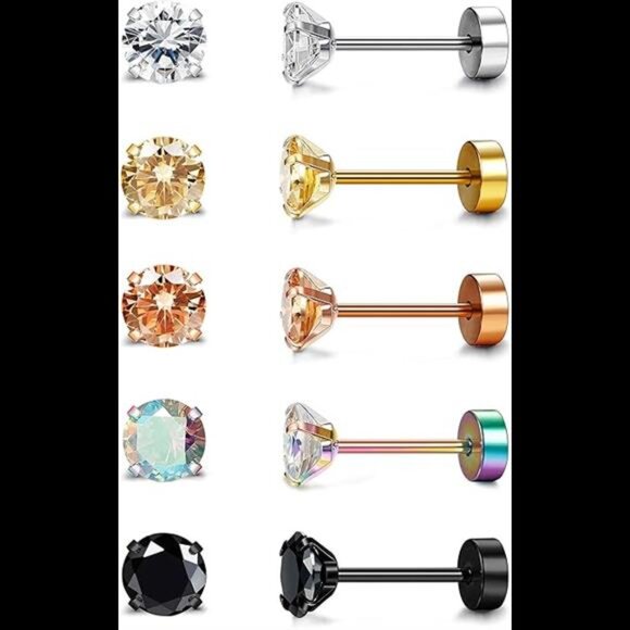 20G Hypoallergenic Flat Back Earrings for Women Men Surgical Steel Stud Earrings - Picture 7 of 7